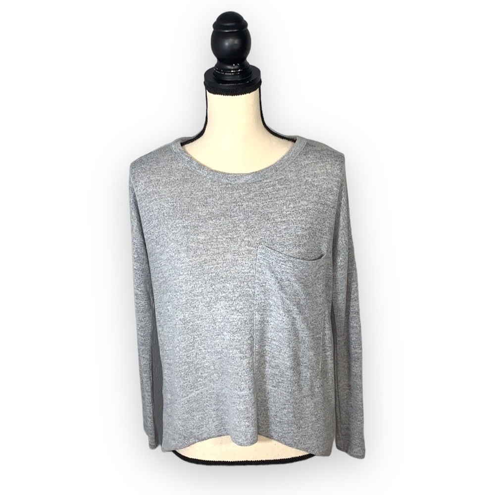 Bobi Los Angeles Heathered Gray Pocket High-Low Long Sleeve Sweater XS EUC